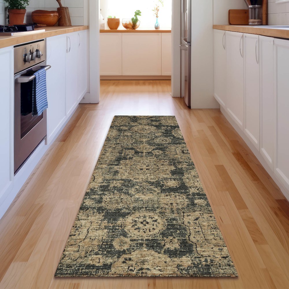 Premium Machine Washable Mayfield  Charcoal 2'3" x 7'6" Runner Rug. Picture 5