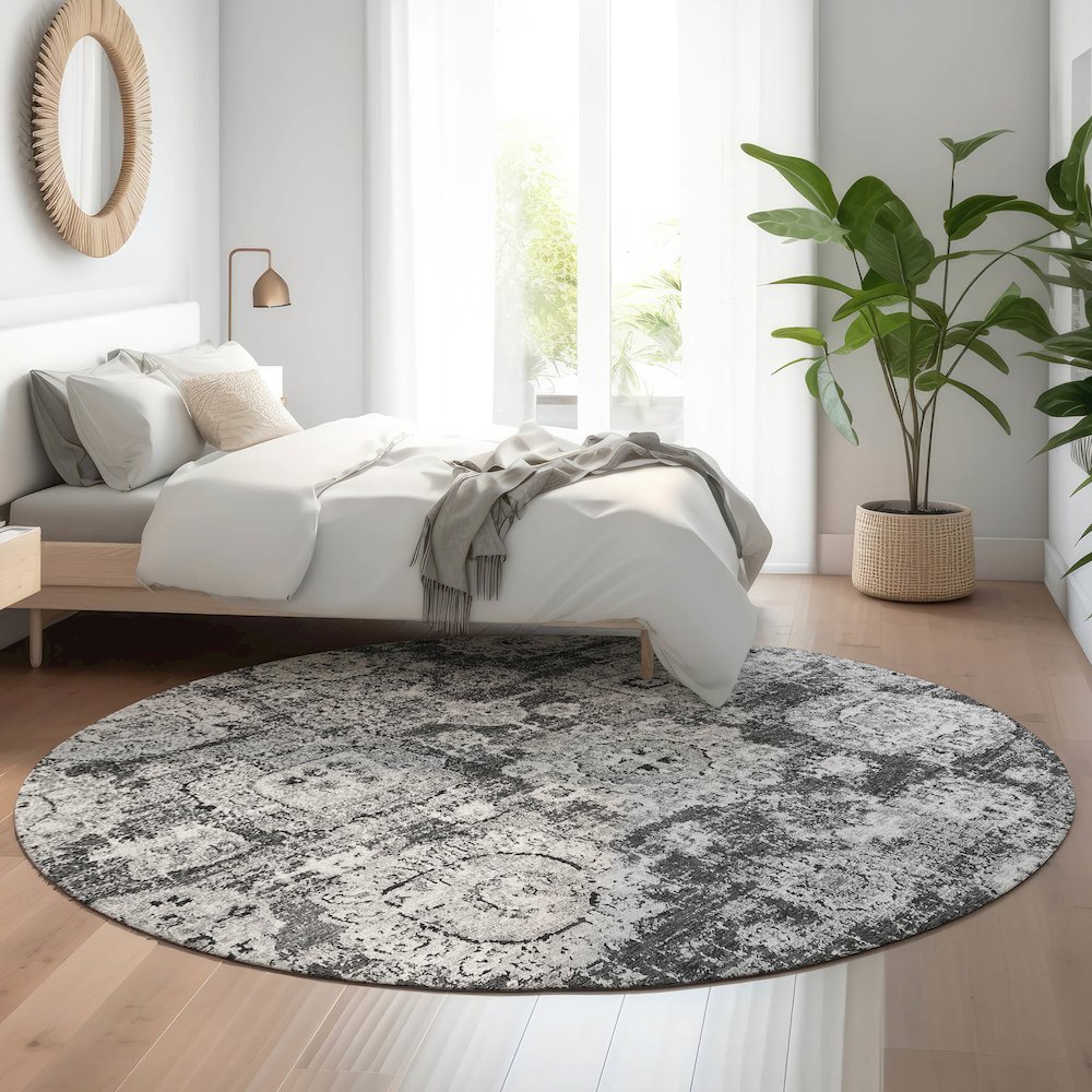 Premium Machine Washable Mayfield  Gray 8' x 8' Round Rug. Picture 5
