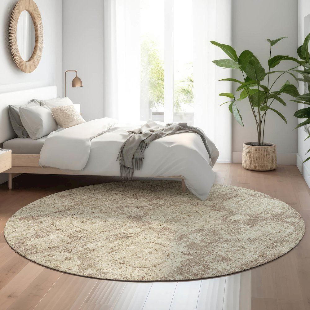 Premium Machine Washable Mayfield  Mocha 8' x 8' Round Rug. Picture 5