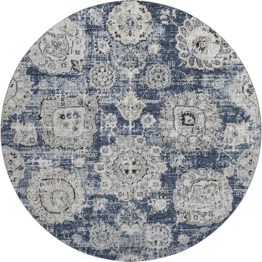 Premium Machine Washable Mayfield  Navy 8' x 8' Round Rug. Picture 1