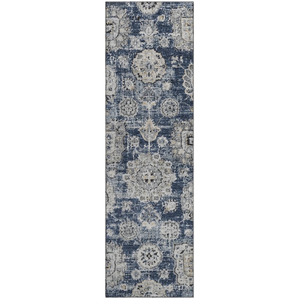 Premium Machine Washable Mayfield  Navy 2'3" x 7'6" Runner Rug. Picture 1