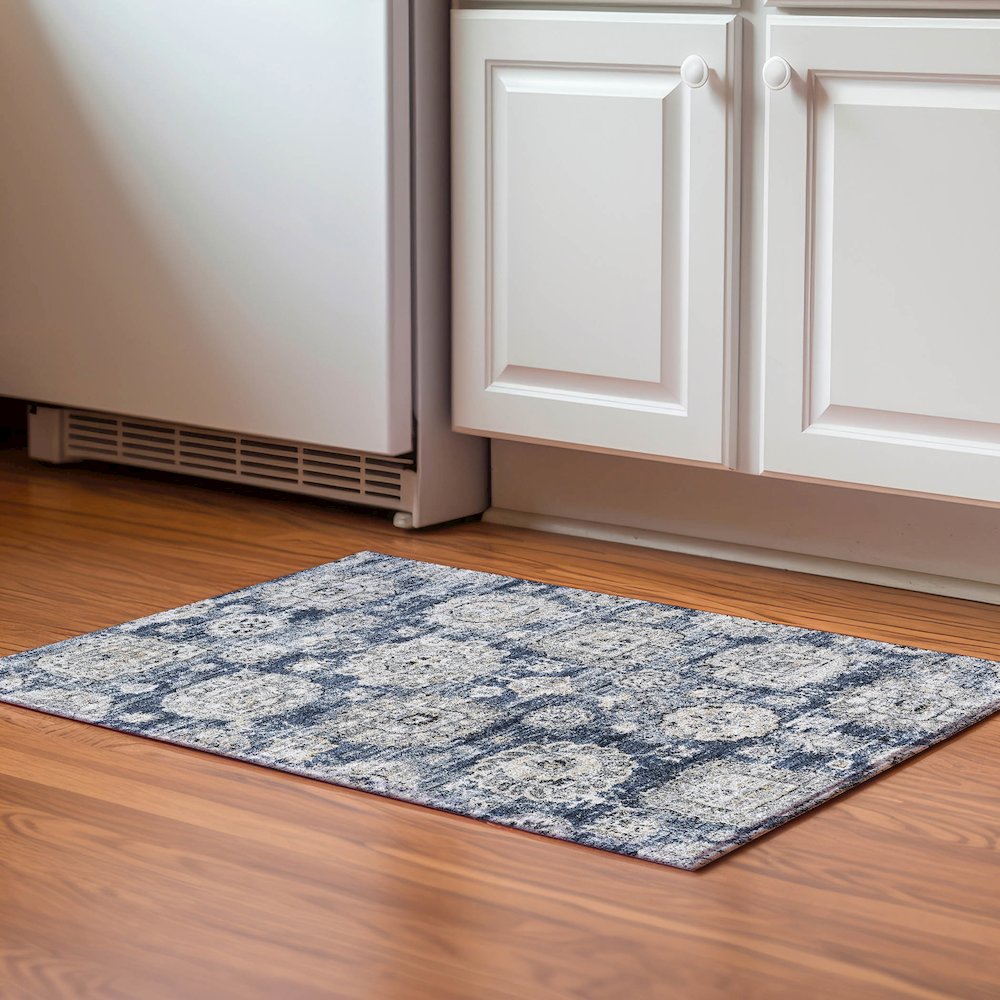 Premium Machine Washable Mayfield  Navy 1'8" x 2'6" Rug. Picture 5
