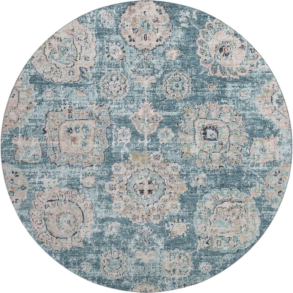 Premium Machine Washable Mayfield  Teal 8' x 8' Round Rug. Picture 1