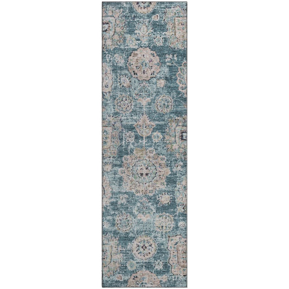 Premium Machine Washable Mayfield  Teal 2'3" x 7'6" Runner Rug. Picture 1