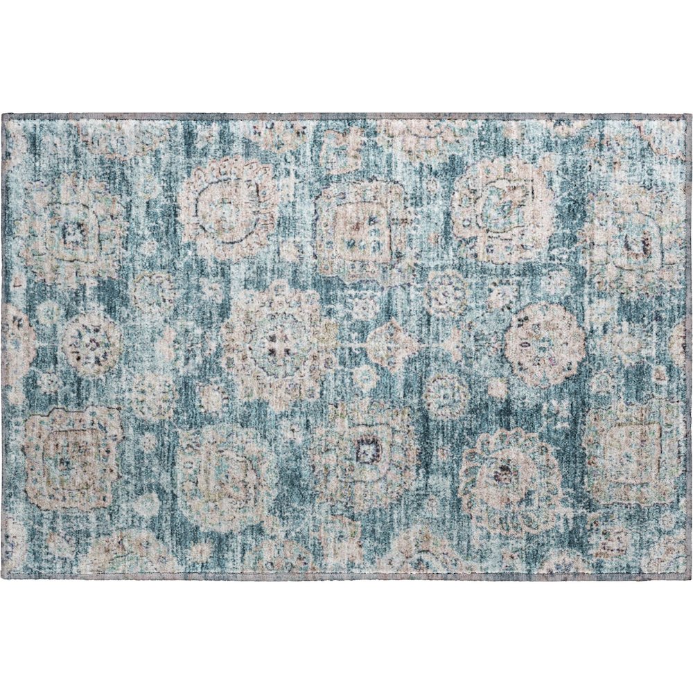 Premium Machine Washable Mayfield  Teal 1'8" x 2'6" Rug. Picture 1