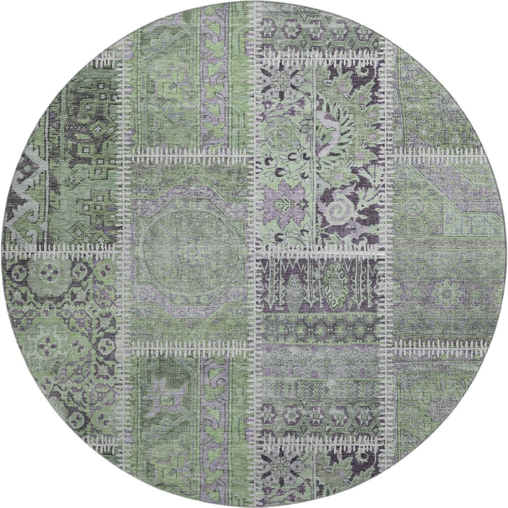 Premium Machine Washable Mayfield  Green 8' x 8' Round Rug. Picture 1