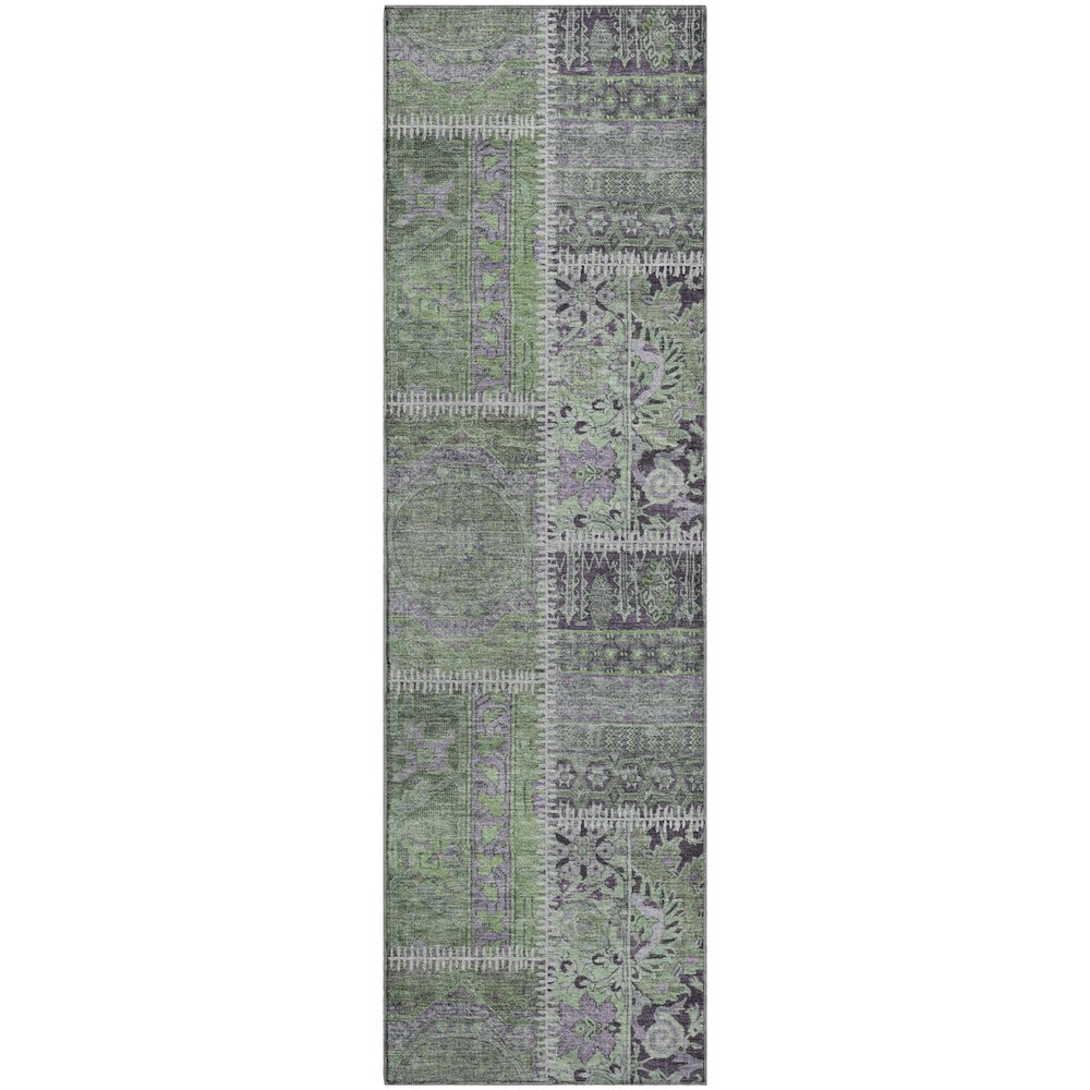 Premium Machine Washable Mayfield  Green 2'3" x 7'6" Runner Rug. Picture 1