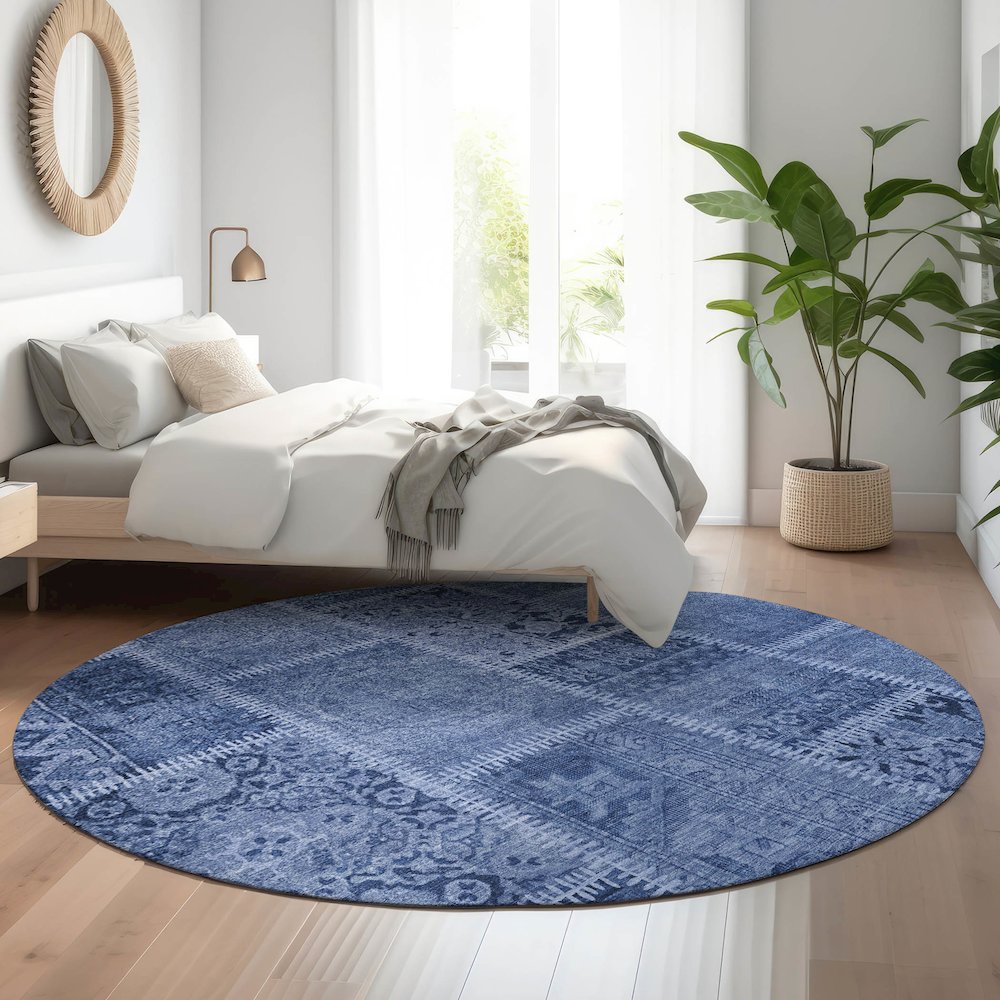 Premium Machine Washable Mayfield  Navy 8' x 8' Round Rug. Picture 5