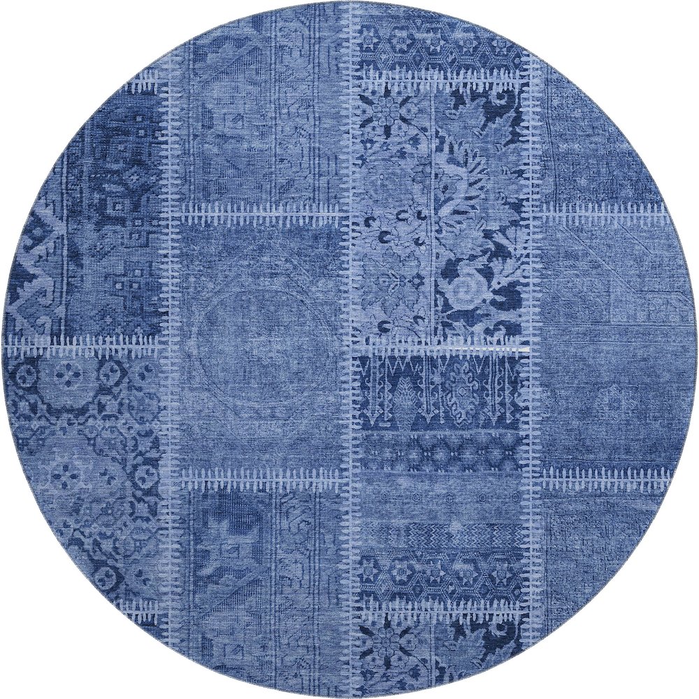 Premium Machine Washable Mayfield  Navy 8' x 8' Round Rug. Picture 1
