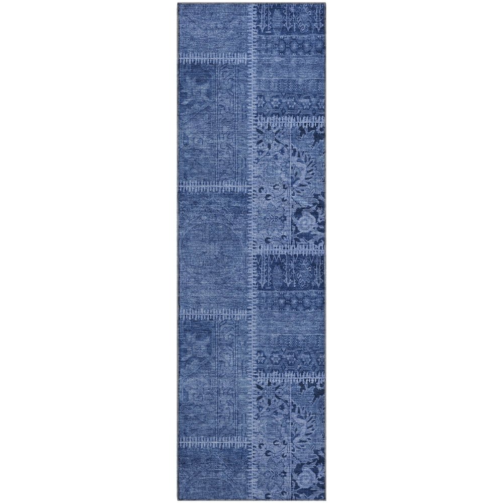 Premium Machine Washable Mayfield  Navy 2'3" x 7'6" Runner Rug. Picture 1