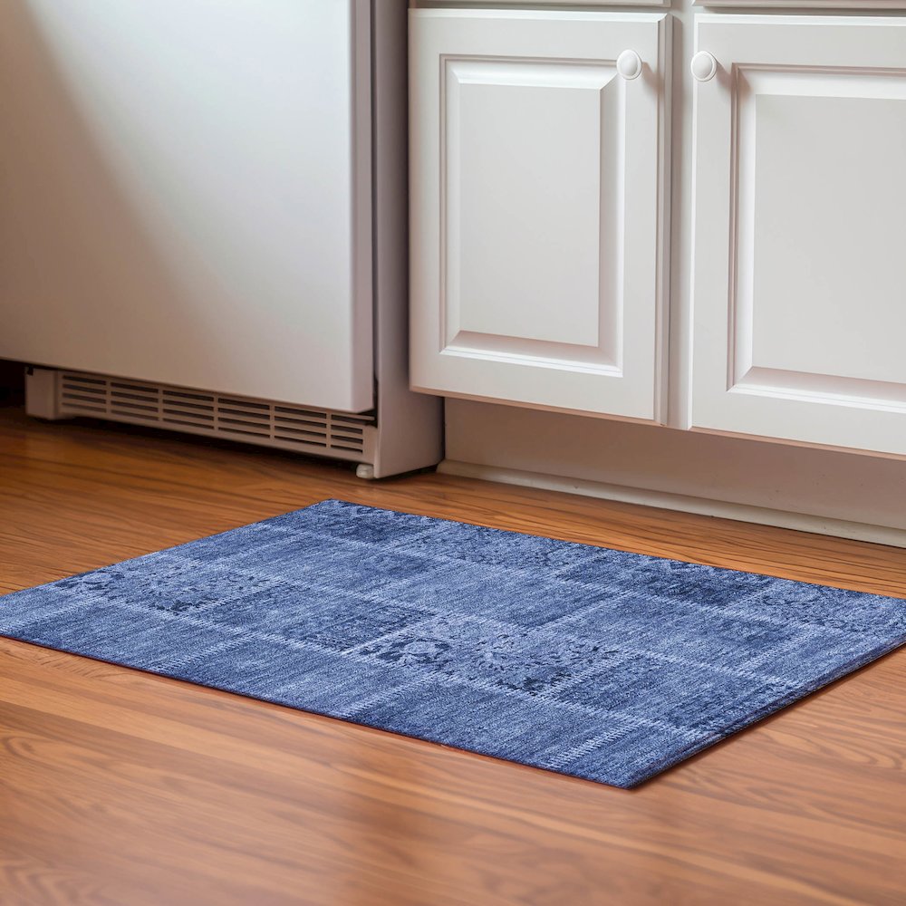 Premium Machine Washable Mayfield  Navy 1'8" x 2'6" Rug. Picture 5