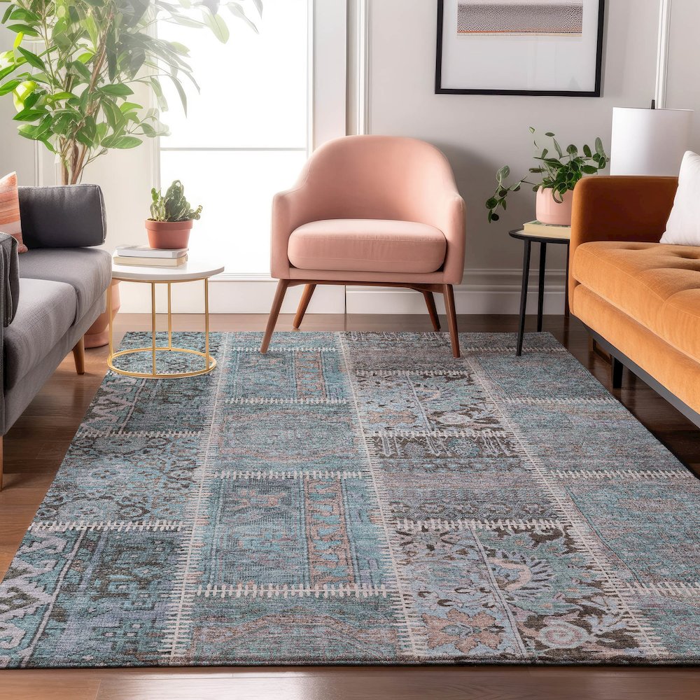 Premium Machine Washable Mayfield  Teal 2'6" x 3'10" Rug. Picture 5