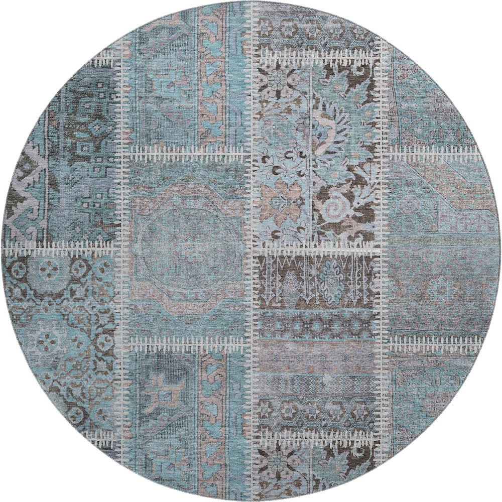 Premium Machine Washable Mayfield  Teal 8' x 8' Round Rug. Picture 1