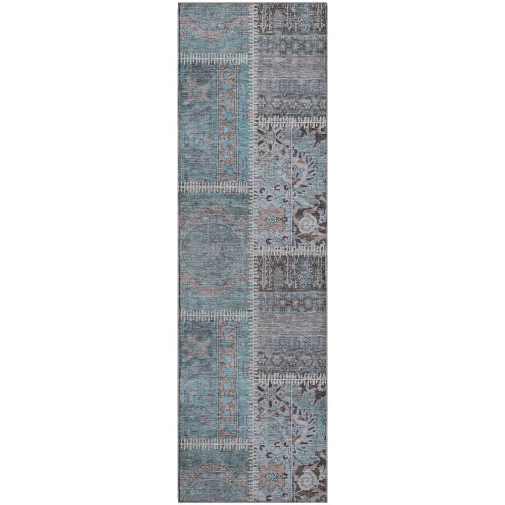 Premium Machine Washable Mayfield  Teal 2'3" x 7'6" Runner Rug. Picture 1