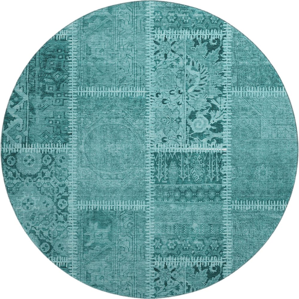 Premium Machine Washable Mayfield  Turquoise 8' x 8' Round Rug. Picture 1