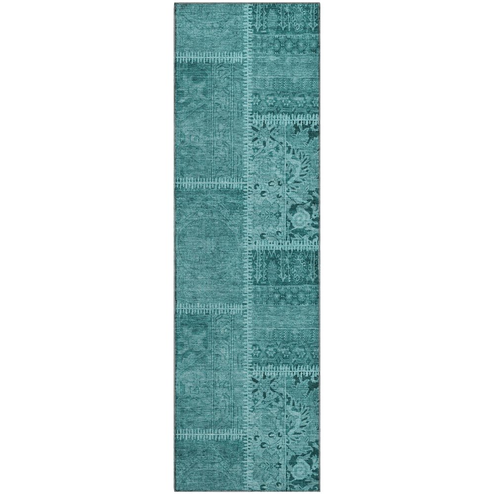 Premium Machine Washable Mayfield  Turquoise 2'3" x 7'6" Runner Rug. Picture 1
