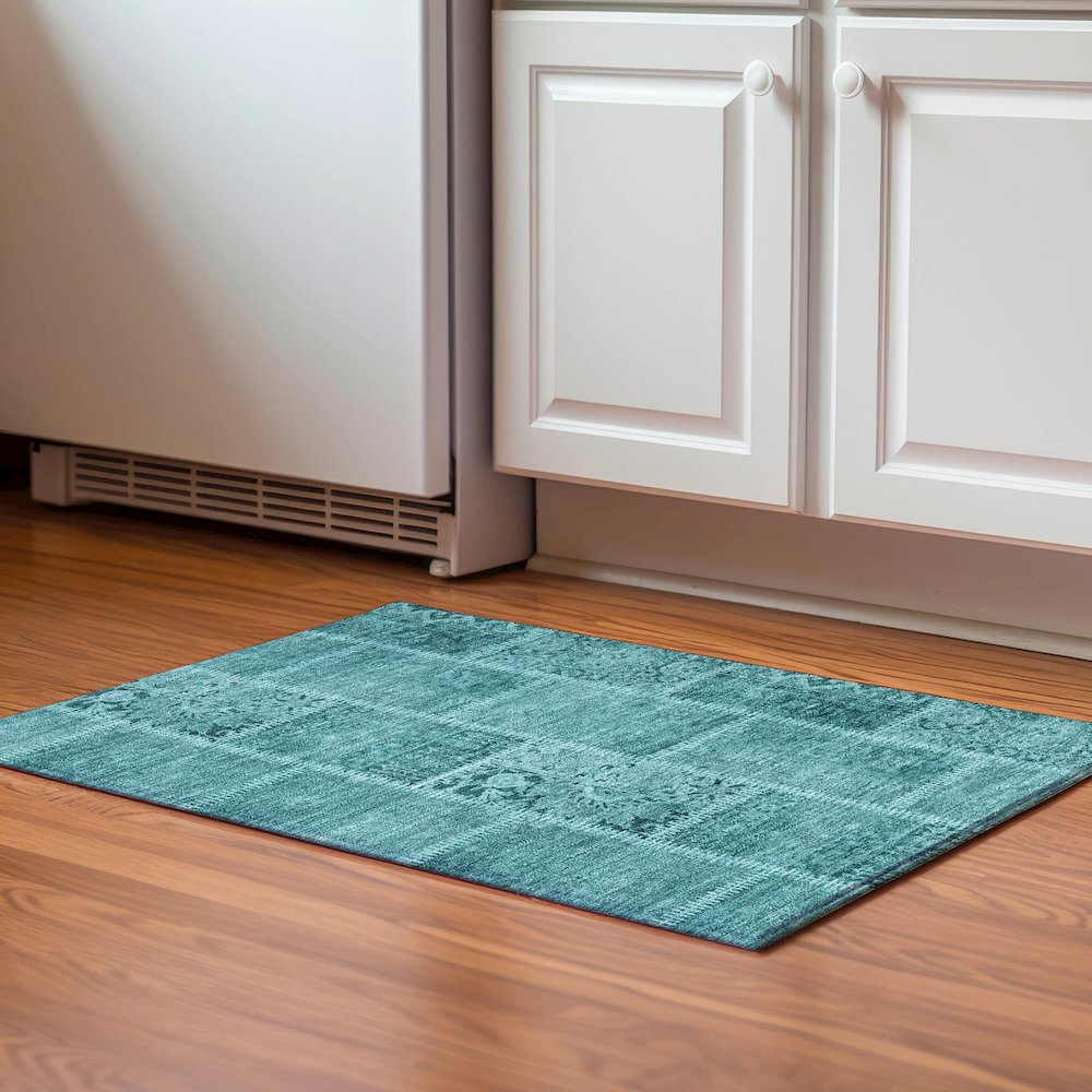 Premium Machine Washable Mayfield  Turquoise 1'8" x 2'6" Rug. Picture 5