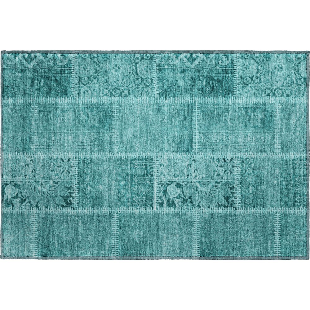 Premium Machine Washable Mayfield  Turquoise 1'8" x 2'6" Rug. Picture 1