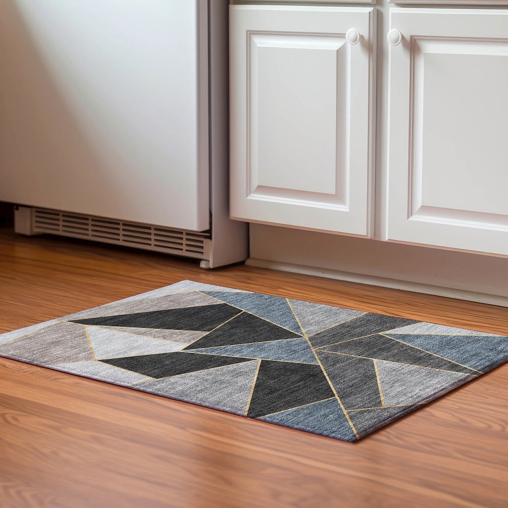 Premium Machine Washable Mayfield  Blue 1'8" x 2'6" Rug. Picture 5