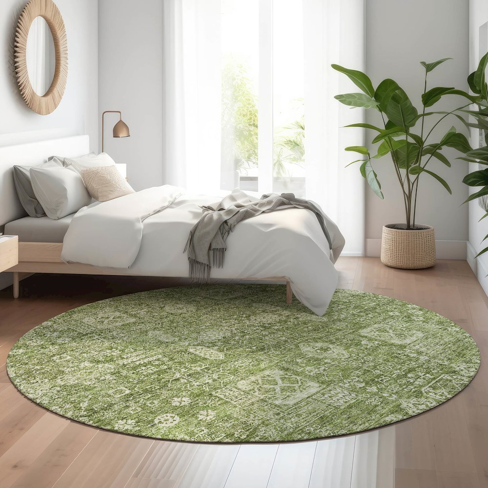 Premium Machine Washable Mayfield  Aloe 8' x 8' Round Rug. Picture 5