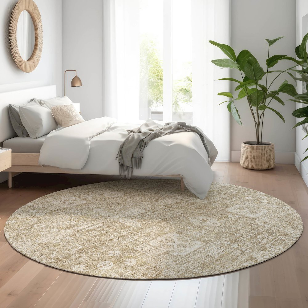 Premium Machine Washable Mayfield  Beige 8' x 8' Round Rug. Picture 5