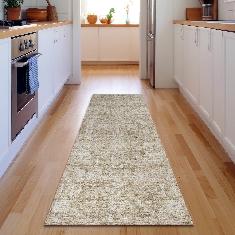 Premium Machine Washable Mayfield  Beige 2'3" x 7'6" Runner Rug. Picture 5