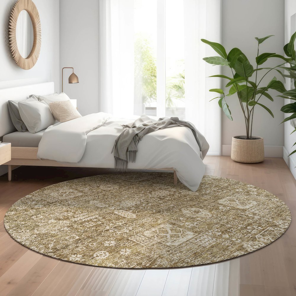 Premium Machine Washable Mayfield  Brown 8' x 8' Round Rug. Picture 5