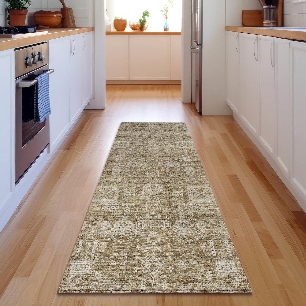 Premium Machine Washable Mayfield  Brown 2'3" x 7'6" Runner Rug. Picture 5