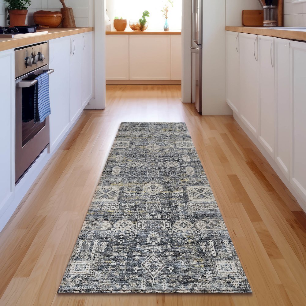 Premium Machine Washable Mayfield  Charcoal 2'3" x 7'6" Runner Rug. Picture 5