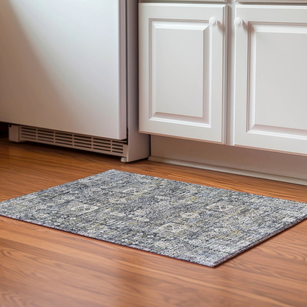 Premium Machine Washable Mayfield  Charcoal 1'8" x 2'6" Rug. Picture 5