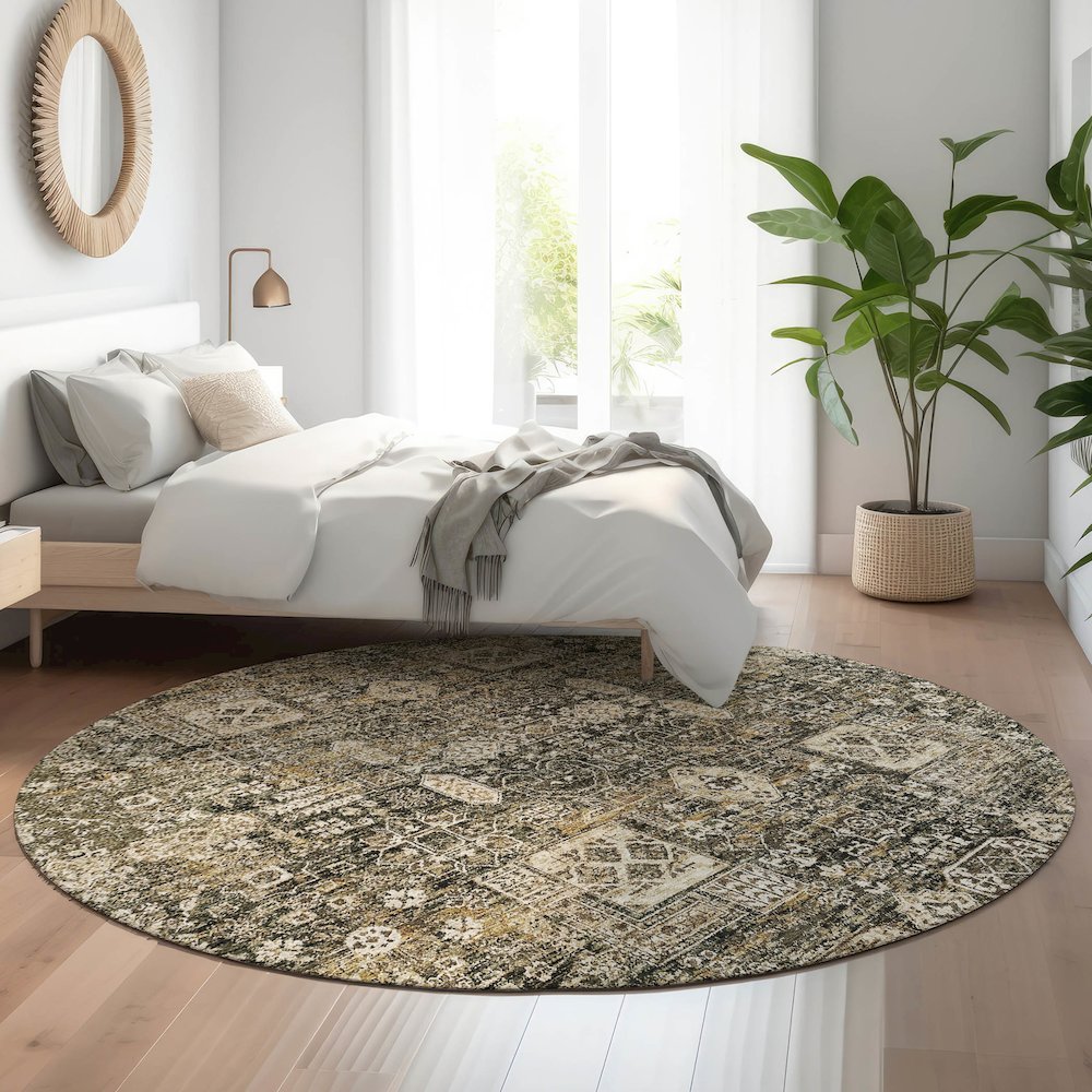 Premium Machine Washable Mayfield  Coffee 8' x 8' Round Rug. Picture 5