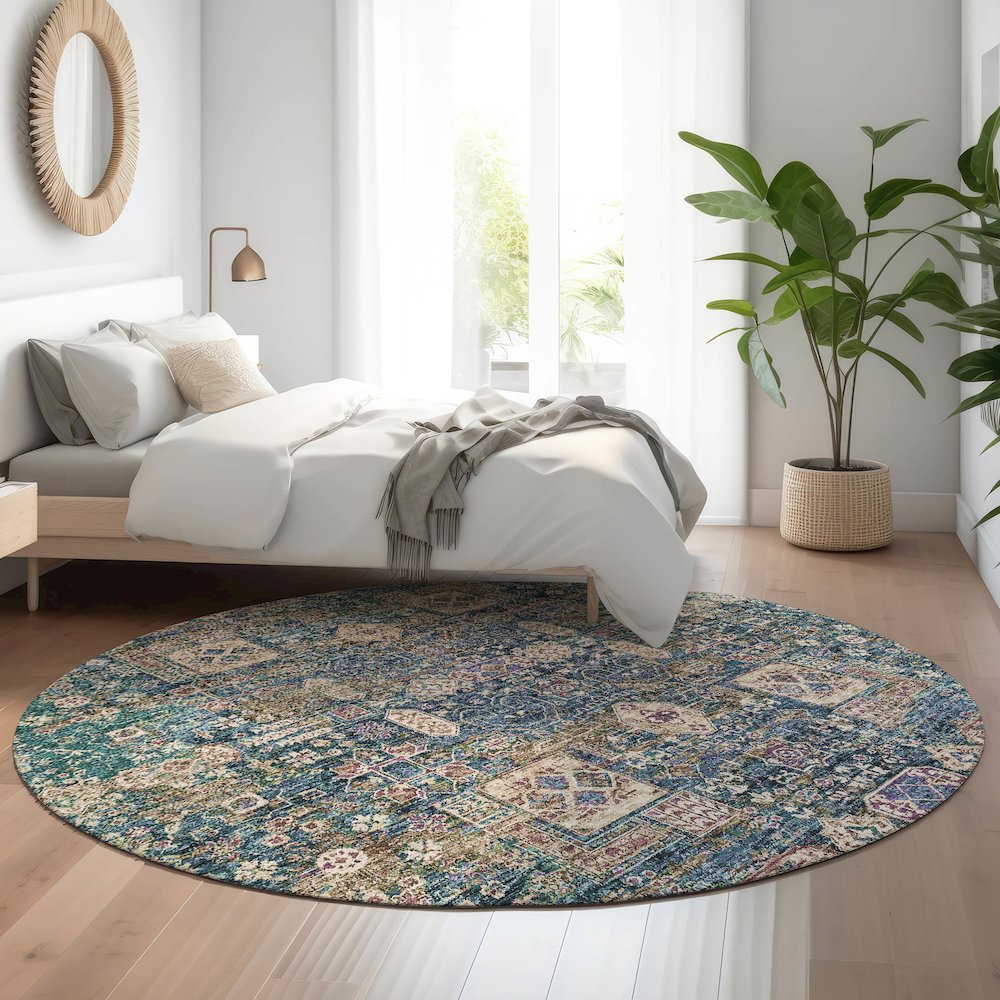 Premium Machine Washable Mayfield  Green 8' x 8' Round Rug. Picture 5