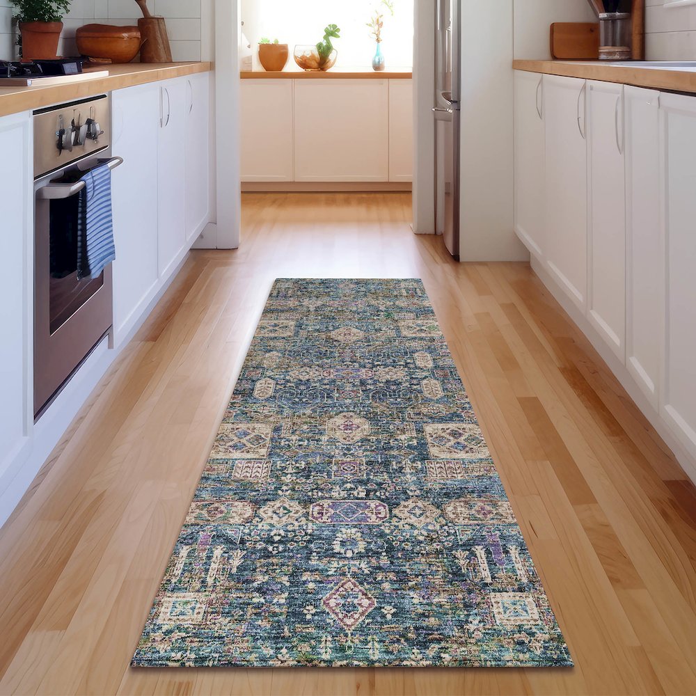 Premium Machine Washable Mayfield  Green 2'3" x 7'6" Runner Rug. Picture 5