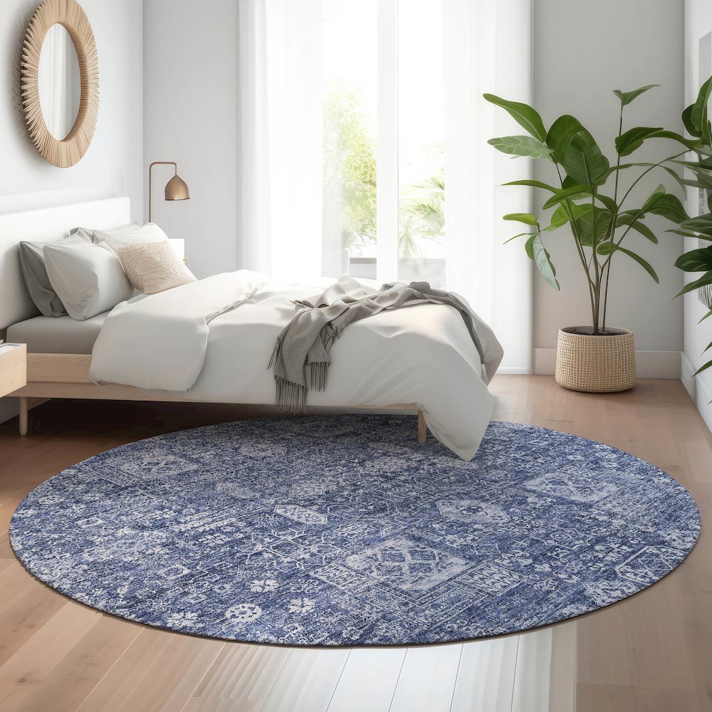 Premium Machine Washable Mayfield  Navy 8' x 8' Round Rug. Picture 5