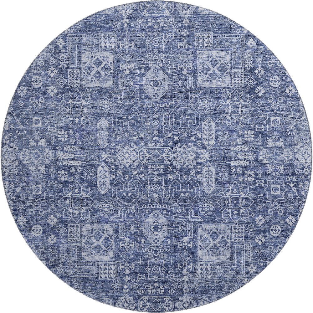 Premium Machine Washable Mayfield  Navy 8' x 8' Round Rug. Picture 1