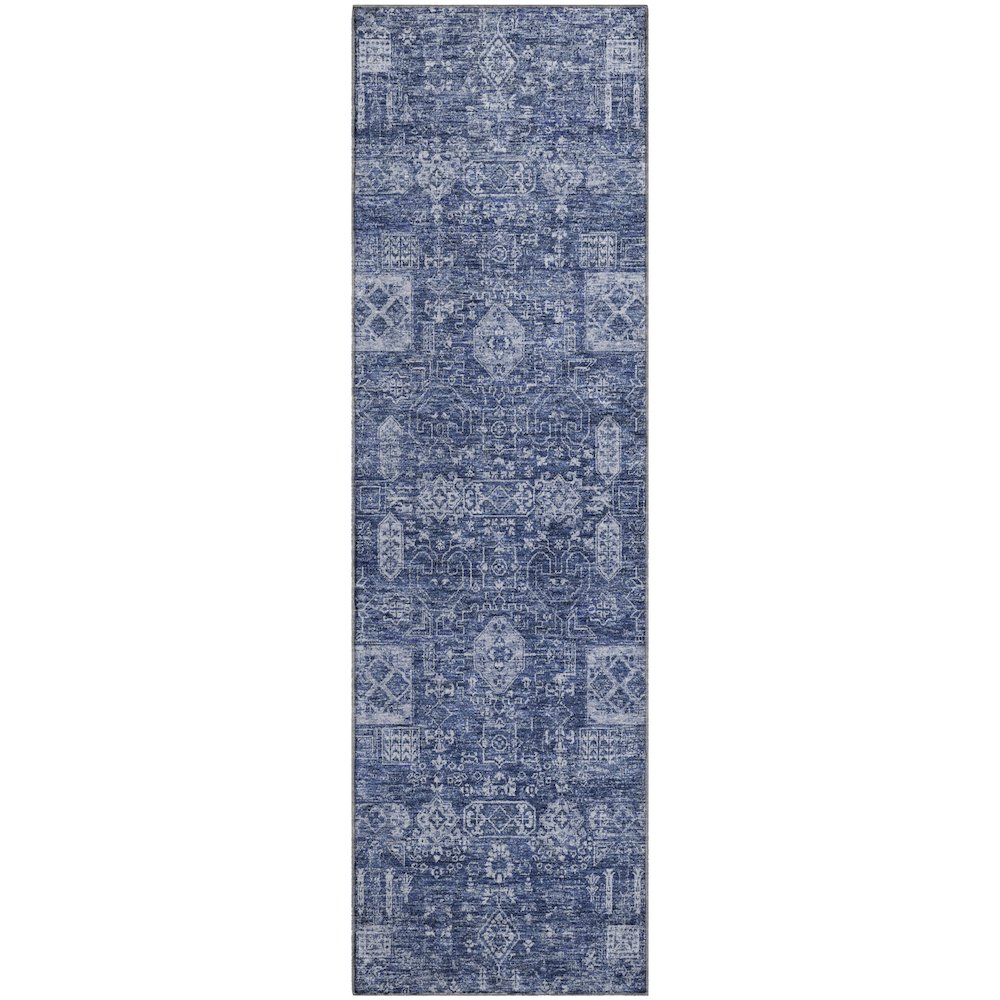 Premium Machine Washable Mayfield  Navy 2'3" x 7'6" Runner Rug. Picture 1