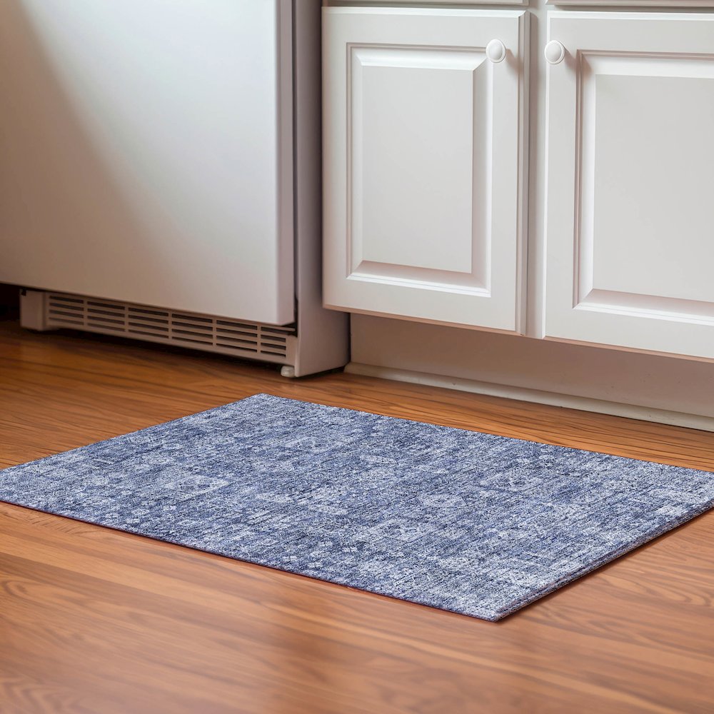 Premium Machine Washable Mayfield  Navy 1'8" x 2'6" Rug. Picture 5