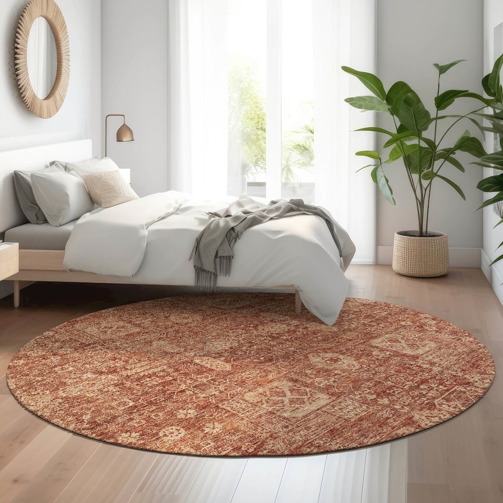 Premium Machine Washable Mayfield  Paprika 8' x 8' Round Rug. Picture 5