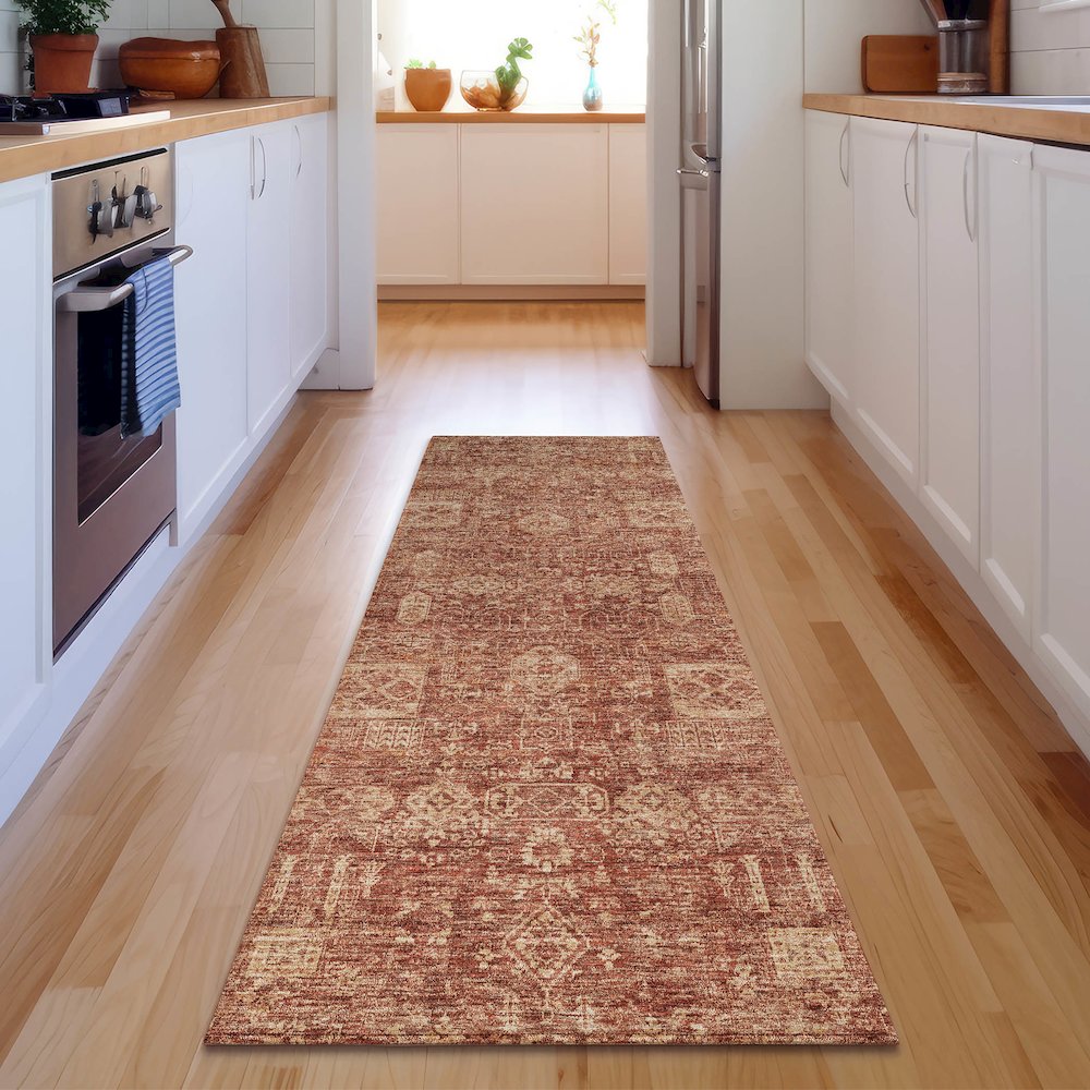 Premium Machine Washable Mayfield  Paprika 2'3" x 7'6" Runner Rug. Picture 5
