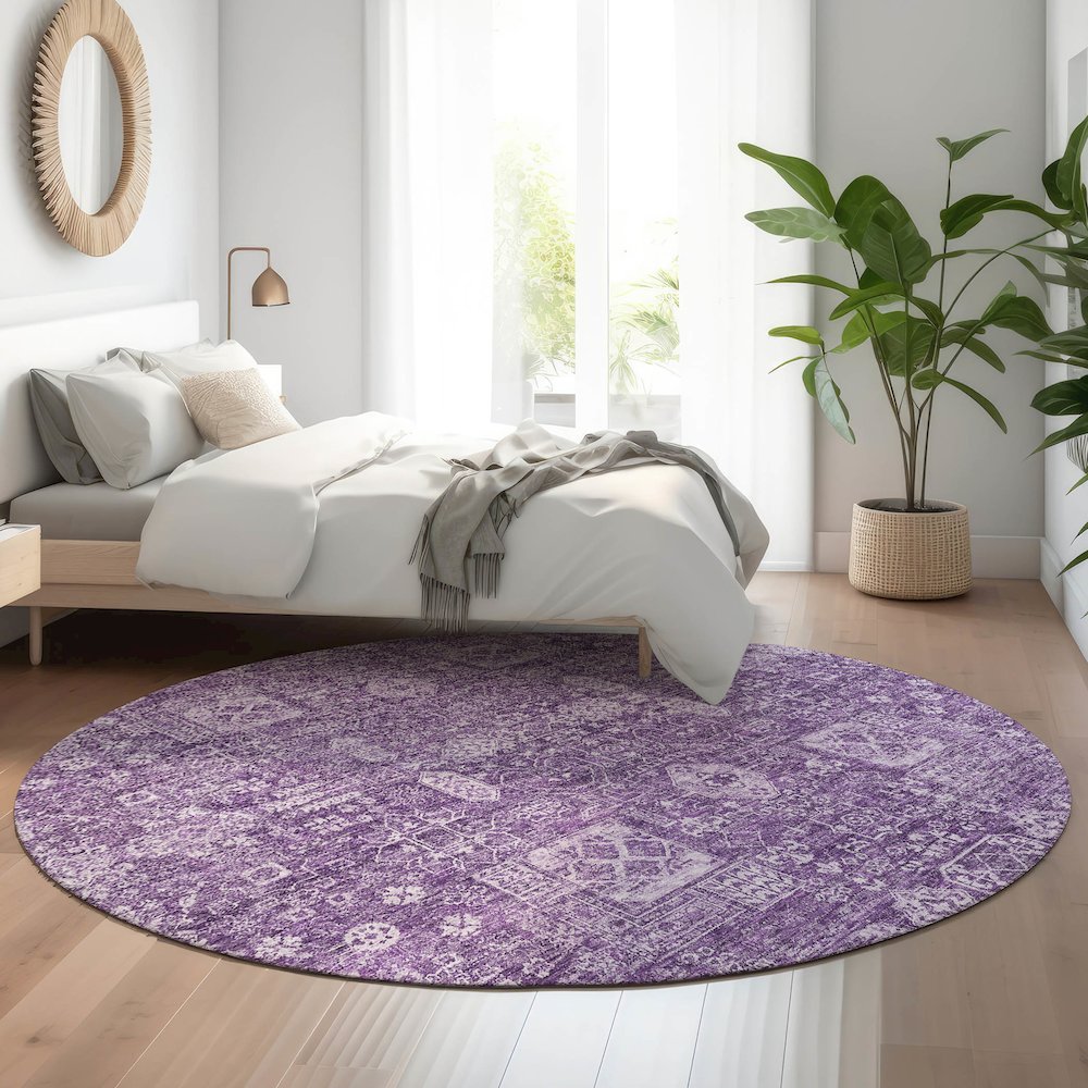 Premium Machine Washable Mayfield  Purple 8' x 8' Round Rug. Picture 5