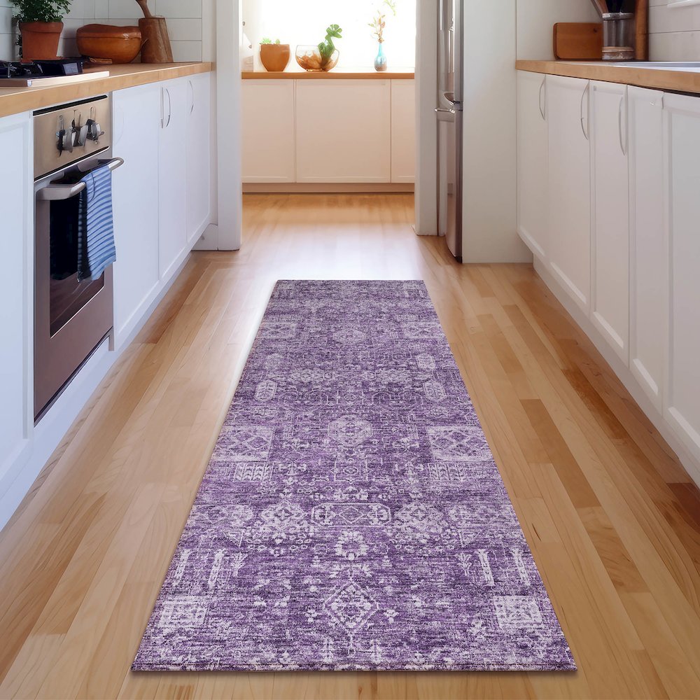 Premium Machine Washable Mayfield  Purple 2'3" x 7'6" Runner Rug. Picture 5