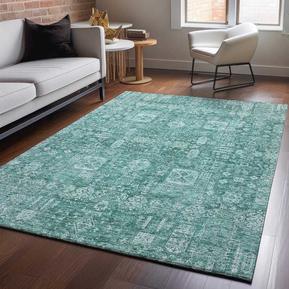 Premium Machine Washable Mayfield  Teal 2'6" x 3'10" Rug. Picture 5