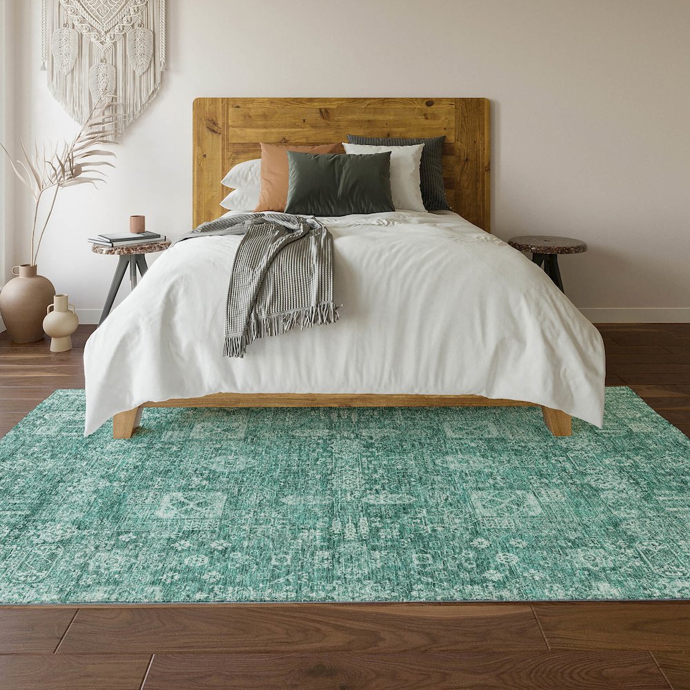 Premium Machine Washable Mayfield  Teal 2'6" x 3'10" Rug. Picture 6