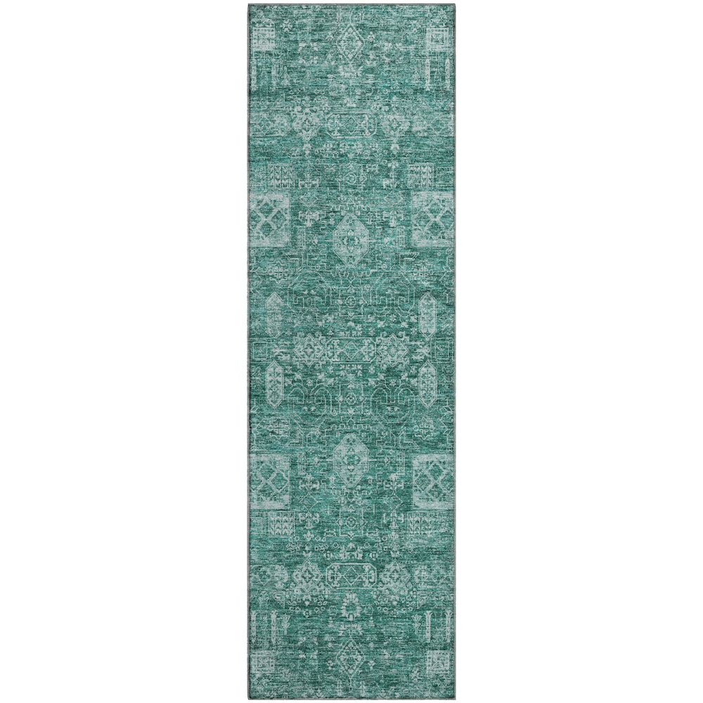 Premium Machine Washable Mayfield  Teal 2'3" x 7'6" Runner Rug. Picture 1