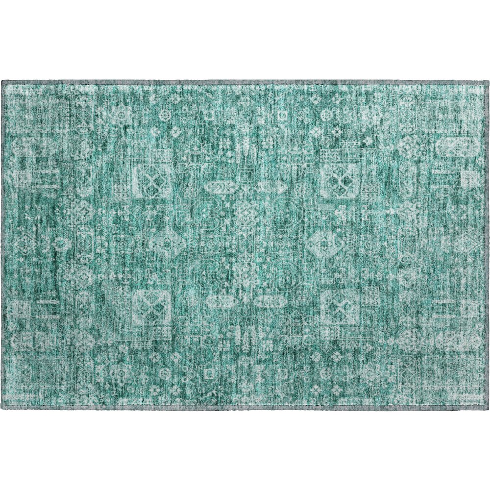 Premium Machine Washable Mayfield  Teal 1'8" x 2'6" Rug. Picture 1