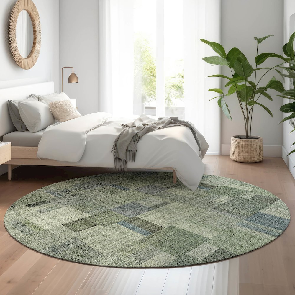 Premium Machine Washable Mayfield  Green 8' x 8' Round Rug. Picture 5