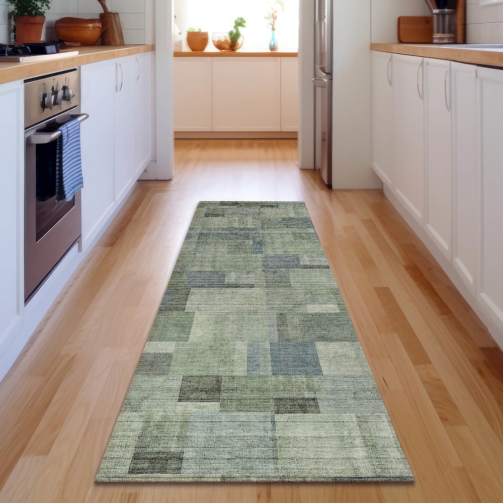 Premium Machine Washable Mayfield  Green 2'3" x 7'6" Runner Rug. Picture 5