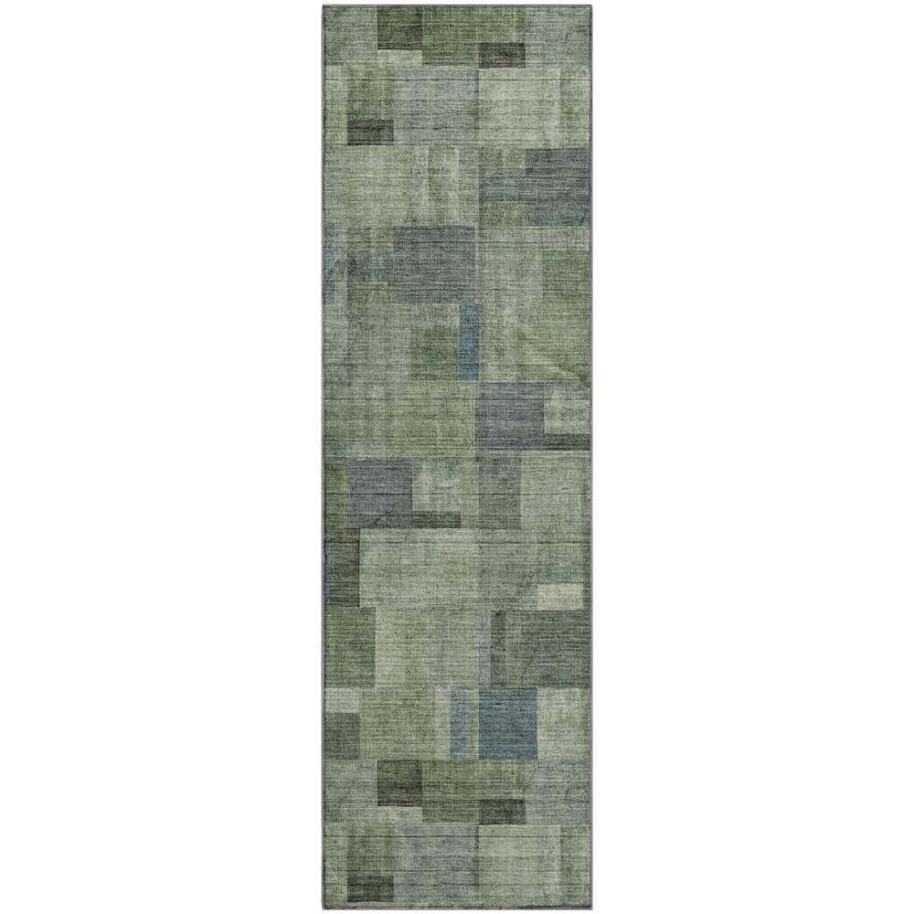 Premium Machine Washable Mayfield  Green 2'3" x 7'6" Runner Rug. Picture 1