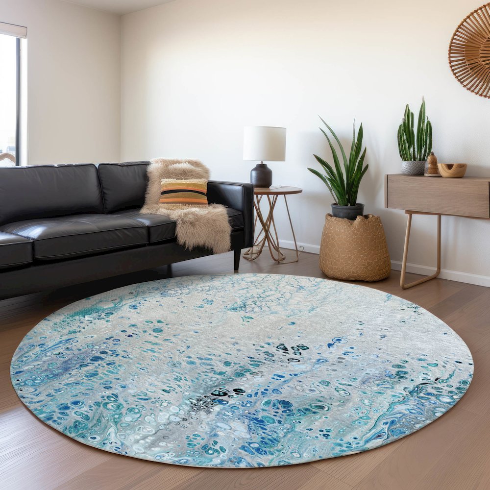 Premium Machine Washable Mayfield  Shoreline 8' x 8' Round Rug. Picture 5