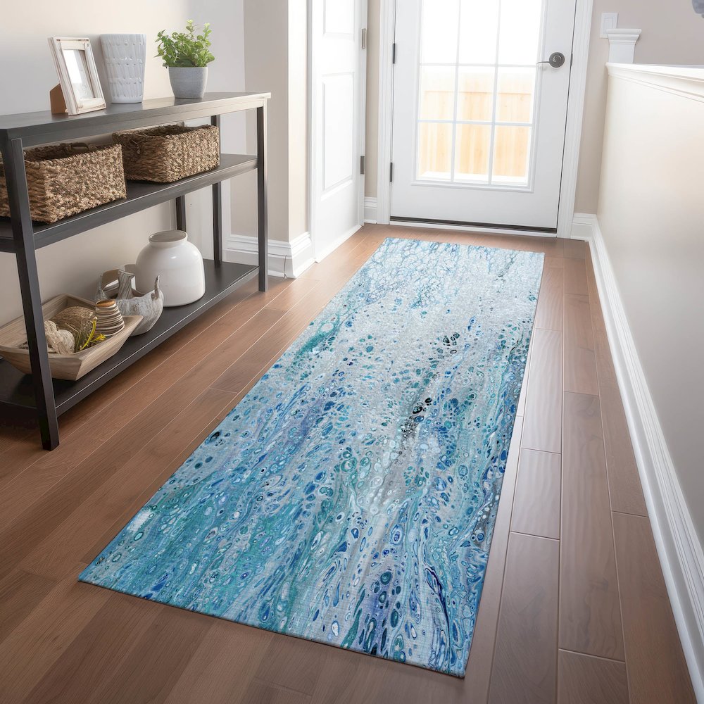 Premium Machine Washable Mayfield  Shoreline 2'3" x 7'6" Runner Rug. Picture 5